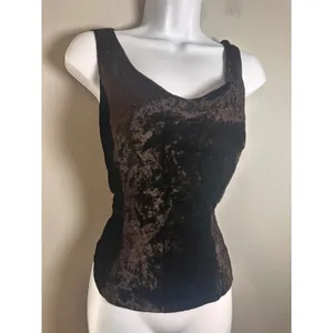 Sintesis Vintage Brown Crushed Velvet Sleeveless Tank Top Side Zip‎ Spain Sz L thumbnail 2