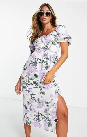 River Island floral midi dress in light purple size S (US 6) thumbnail 6