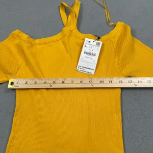 NWT Zara Trafaluc Top Yellow Ribbed Knit Asymmetric One Shoulder Long Sleeve thumbnail 5