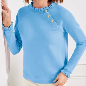 NWOT Talbots Cornflower Blue Sweatshirt with Gold Buttons, Size M thumbnail 1