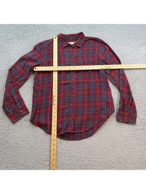 Hollister Red Blue Plaid Flannel Button Up Shirt Womens S Cotton Casual Grunge thumbnail 4
