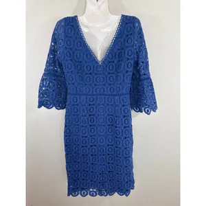 Boden Royal Blue Cotton Circle Lace Bell Sleeve Sheath Dress US‎ 6R thumbnail 5