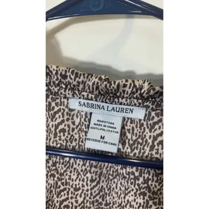 Sabrina Lauren Medium Blouse Animal Print Ruffle V-Neck Long Sleeve‎ Flowy Work thumbnail 3