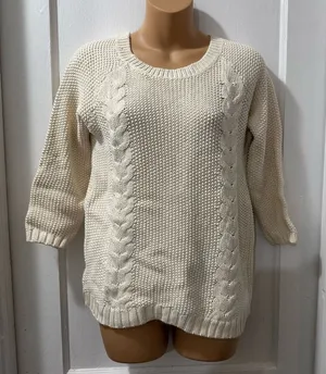 Cynthia Rowley Ivory Cable‎ Knit Sweater with Back Button Detail in M thumbnail 1