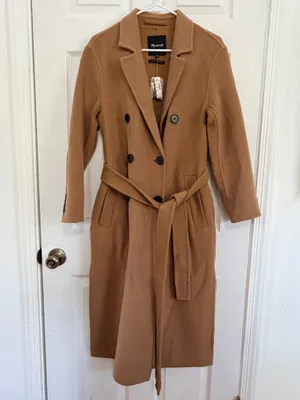 Madewell Double Faced Brushed Long Coat XS NWT Wool Belted Camel Quiet Luxury thumbnail 2