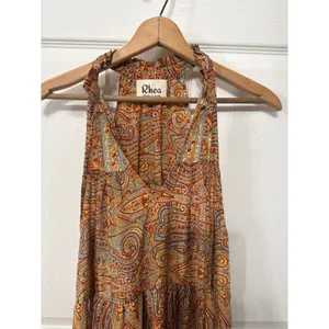 NWOT Rhea Made in India Silk Blend Paisley Halter Maxi Dress Boho Festival, S thumbnail 3