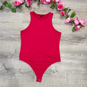 Express Red Feminine Baddie Racerback Thong Bodysuit Size Large thumbnail 2