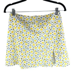 Princess Polly Mini Skirt Lemon Novelty Print Slit Satin White Yellow 6 thumbnail 1