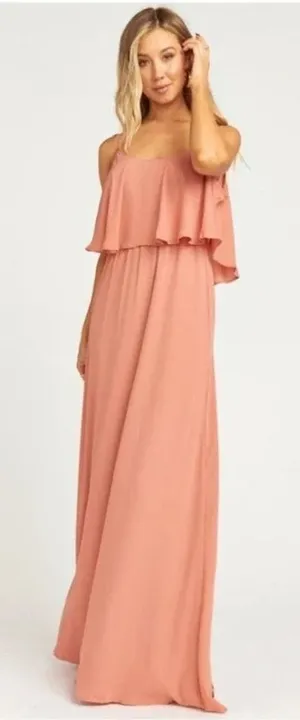 Show Me Your Mumu Caitlin Ruffle Maxi Dress Rustic Mauve Formal Coastal Size S thumbnail 1