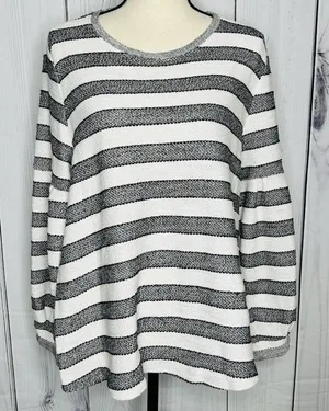 Style & Co Sweater Size L Black White Striped Long Sleeve Woven Knit thumbnail 1