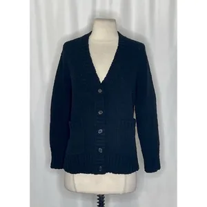 NWT!! J. CREW Marina V-Neck Cardigan Sweater Pockets Solid Black‎ Preppy Medium thumbnail 2