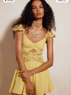 Free People Norla Cotton Mini Dress Small S Solar Lemon Yellow NWT thumbnail 2