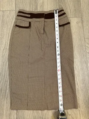Bebe Houndstooth Pencil Midi Skirt Brown Vintage Size 4 thumbnail 8