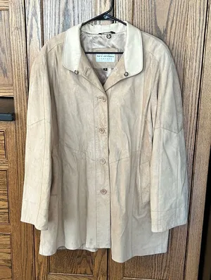 Bod + Christensen Light‎ Tan Cream Suede Leather Jacket coat Long Women’s Medium thumbnail 1