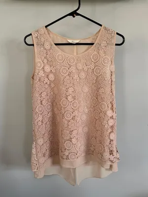 Adiva Peach Sleeveless Lace Top thumbnail 1