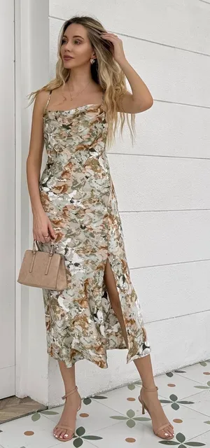 Satin Floral Cowl Neck Midi Dress thumbnail 1