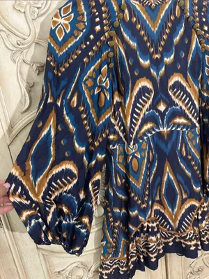 Farm Rio Pineapple Ikat Dress Anthropologie Long-Sleeve Raglan Button Size M thumbnail 7