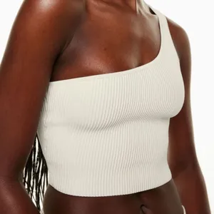 Aritzia Babaton Sculpt Knit One-Shoulder Cropped Tank Beige Medium thumbnail 1