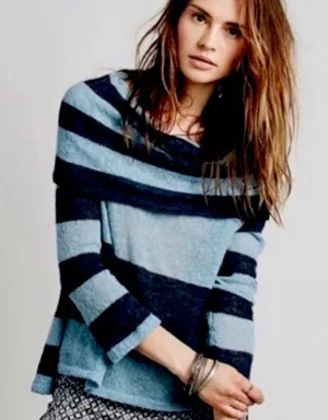 Lulu Rugby Blue Striped Cowl Neck Alpaca Wool Blend Sweater thumbnail 5