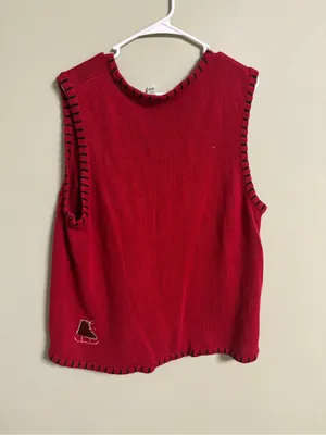 Vintage 90s Holiday Ugly Christmas Red Button Up Cargian Sweater Vest Size XL thumbnail 2