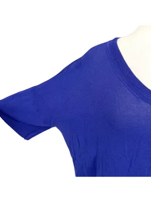 Wilfred Blue Knit Short Sleeve Side Slit Top Size Large Minimalist Casual Chic thumbnail 3