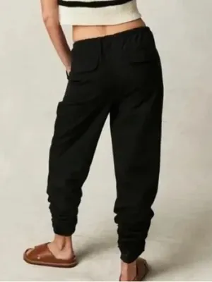 Free People Black Parachute Pants Ruched Leg Drawstring Cargo Joggers Size Small thumbnail 2