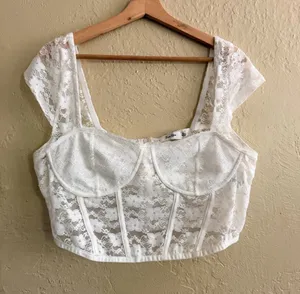 White Lace Bustier Corset Crop Top thumbnail 1