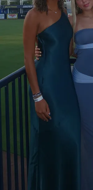 hello molly THE EVANGELINE ONE SHOULDER SATIN MAXI DRESS TEAL thumbnail 2