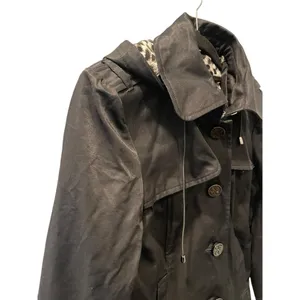 Vintage Y2K Guess Leopard Print Nylon Belted Hooded Trench Coat Size Large Black thumbnail 4