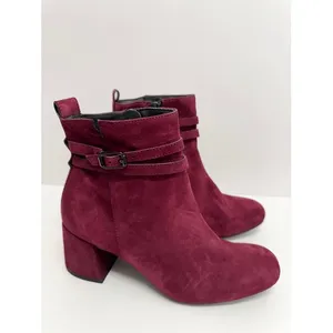 Paul Green Burgundy Suede Ankle Boots Block Heel Buckle Strap Zipper Size 7 US‎ thumbnail 3