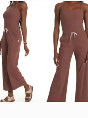 VUORI Pose Mudra Jumpsuit Ribbed Drawstring Athleisure Hazelnut Brown Size Large thumbnail 2