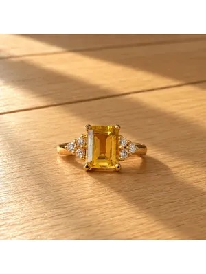 Vianne Natural Citrine 1.70ct Emerald Cut 18K Gold Vermeil Ring Size 7 thumbnail 2
