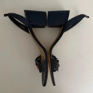TORY BURCH Marguerite Perforated Floral Navy Blue Slingback Block Heel Sandal 10 thumbnail 9