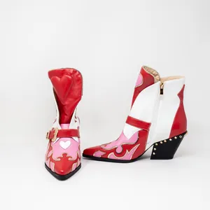 NEW Azalea Wang Besos X And O Faux Leather Studded Ankle Booties Shoes Red Pink thumbnail 1
