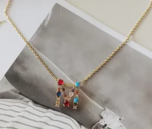 M Initial Necklace With Multi Stones Gold thumbnail 3