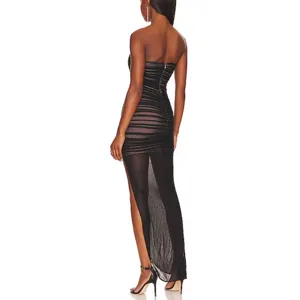 Nookie Black Mesh Ruched Maxi Dress XS Bustier Slimming Bodycon Designer $380 thumbnail 6