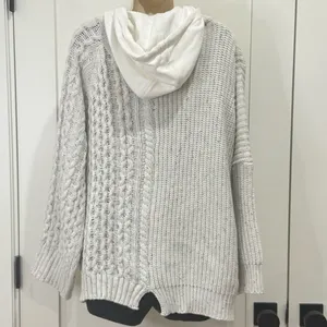 POL Cable Knit Sweater Zip Cardigan Small Oversized Layered Gray Coastal Boho thumbnail 3