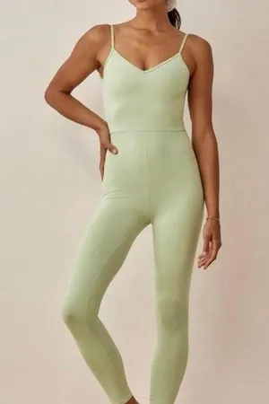 Reformation Emmy Ecostretch green jumpsuit size L thumbnail 1
