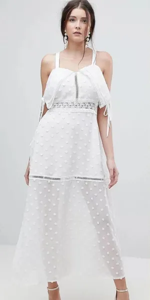 Lioness Cross Back Layered Folk Midaxi Dress in White Boho‎ Size US Small thumbnail 1