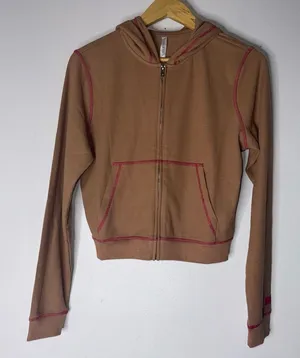 NWT Fabletics Brown Pink Trim up Up Hoodie Waffle XSmall‎ thumbnail 1