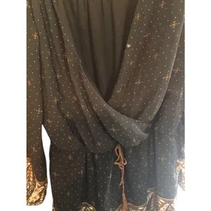 Bohemian Long Sleeved Semi Sheer Lined Romper Size XL Black and Brown thumbnail 3