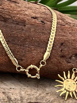 18K Gold Plate Herringbone Charm Holder Necklace Stainless Steel Women’s Jewelry thumbnail 4