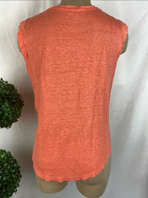 Ann Taylor 100% Linen Coral Orange Sleeveless Blouse Top S thumbnail 3