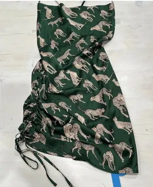 CUPSHE Women Green Tan Jaguar Print Halter‎ Mini Dress Backless Small NWT thumbnail 1