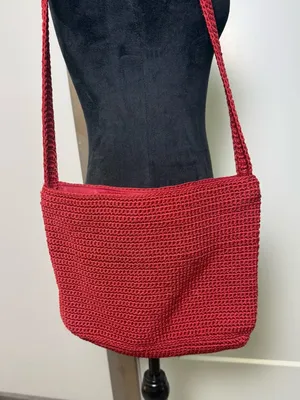 The Sak Red‎ Crochet Zip Top Shoulder Bag Purse Casual Statement Granny Core thumbnail 1