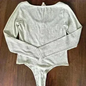 OPEN EDIT Henley Organic Cotton Blend Bodysuit color grey size L thumbnail 9