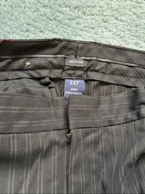 GAP Women's Wide Leg Pinstripe Pants - Black with Subtle Gray Stripes. Size 2R. thumbnail 3