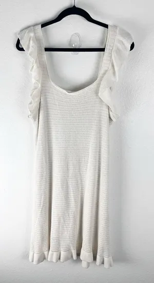 ANTHROPOLOGIE Cream Ruffle Shoulder Straps Hem Trim Dress Size Large Casual Boho thumbnail 1