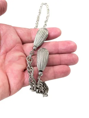 Vintage silver tone rope tasseled Lariat 29" statement chain necklace SKU 10-754 thumbnail 7