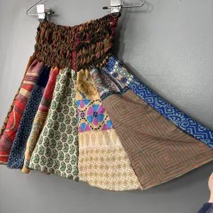 Henna Silky Mini Skirt Size Small Panel Shirred Dopamine Rave Festival Gypsy thumbnail 2